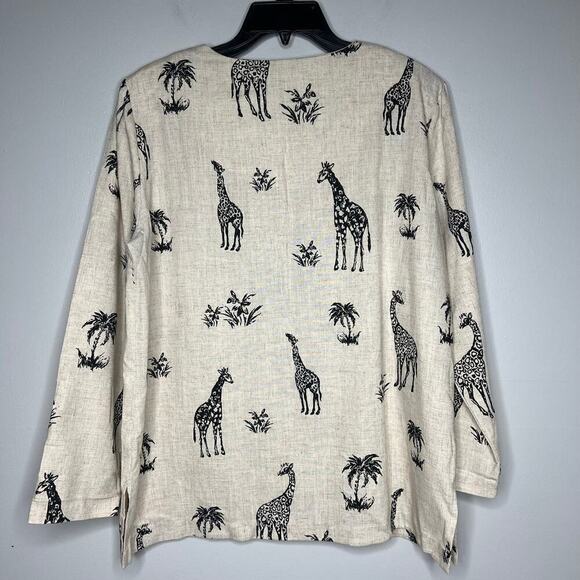 VTG Drapers & Damons Button Front Blouse Giraffe Blazer Top Shoulder Pads Sz L - Picture 4 of 8